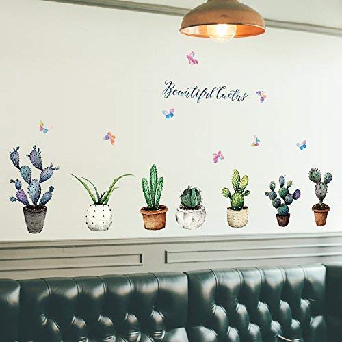 16Pcs Diy Removable Cactus Green Plants Art Mural Waterproof Cacti Flower Butterfly Wall Stickers Children Room Decor Cactus Festival Decal Sticker #TOP4