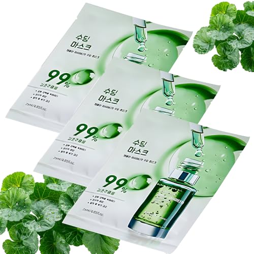 3-Pack Centella Asiatica Sheet Face Masks for Sensitive Skin, Calming and Hydrating Korean Sheet Mask, Facial Skincare for Redness and Repair