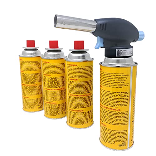 Gasbrenner inkl. 4 Gaskartuschen Bunsenbrenner Brenneraufsatz Flambiergerät Gasfackel Butan-Brenner #915