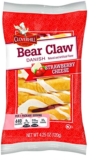 Cloverhill Danish Fruit Pastry Variety Pack | Strawberry, Cherry, Blueberry and Apple Bear Claws, Pack of 12