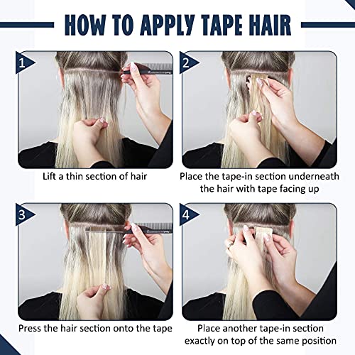 Image of Full Shine Tape in Hair Extensions 12Inch Seamless Tape in Extensions Color 1000 White Blonde Soft Remy Skin Weft Invisible Human Hair Extension for Women 20 Pcs 30 Gram Natural