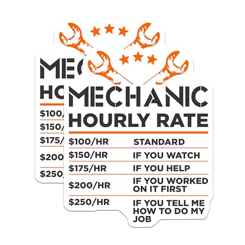 (2 Pack) Mechanic Hourly Rate Magnets - Car Workshop Signs - Funny Garage Mechanic Decor - 5" On Longest Side - for Cars, Fridges, Toolboxes - Made in USA - MAG5765