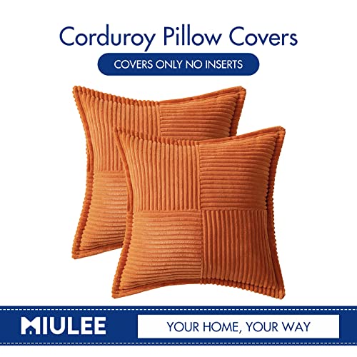 Image of MIULEE Fall Orange Decorative Throw Pillow Covers for Couch Bed Livingroom 20x20 Inch Set of 2 Boho Accent Throw Pllows Broadside Striped Patchwork Soft Corduroy Pillowcases