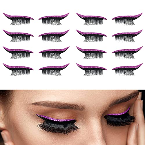 DKAF 2Pcs Eyelash Eyeliner Stickers, 8 Pairs Easy Quick Application Reusable Eyelid And Eyelash Stickers Makeup Stickers, Instant Outline Waterproof Makeup Stickers-Purple