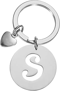 PATIKIL イニシャルレターキーチェーン、ステンレススチールディスクレターA-Zチャームキーチェーン かわいいメタルハートアルファベットキーリング