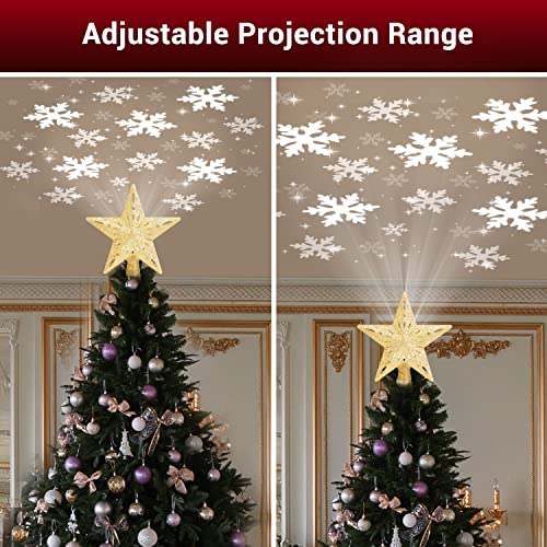 Winpull Christmas Tree Topper Lighted With 6 Pattern Projection Modes, Christmas Tree Decorations Topper Built-In Led Projection Light, 3D Glitter Projector For Christmas Decorations (Gold) #TOP3