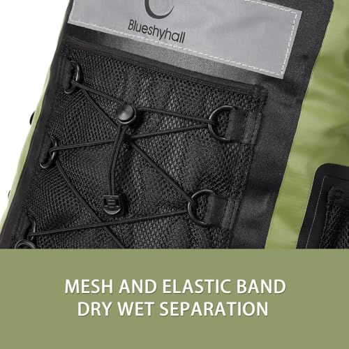 Mochila seca impermeable Blueshyhall 30L, mochila de viaje con cierre enrollable, resistente al agua para kayak, rafting, navegación, pesca, camping y playa - Verde miniatura 3