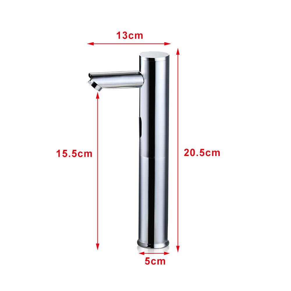 20cm Infrarot Sensor Wasserhahn Bad Chrom Automatik Waschtischarmatur Sensible Smart Touch Control Bad Kaltwasser Waschtischarmaturen Geeignet für Bad, WC, Küche