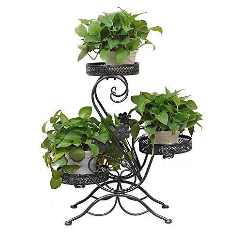 Preisvergleich Produktbild Dazone Blumenständer Blumentreppe Blumenregal Pflanzregal, 69x65x22cm (Schwarz)