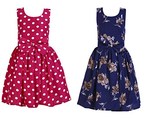 Image of Casual Frock for Baby Girls,Blue Printed and Olive Printed,Pack of 2