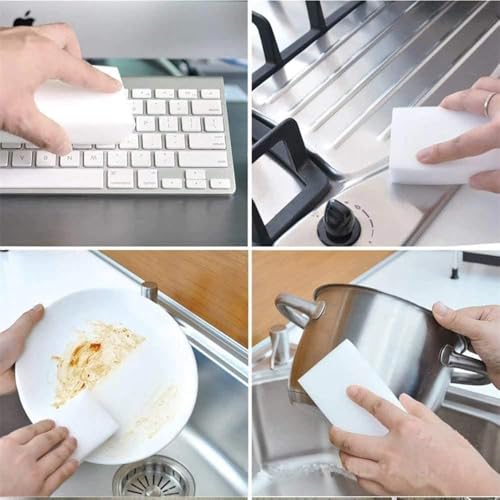 Image of White Foam Magic Sponge Eraser, Multipurpose Cleaning Pads for Kitchen, Bathroom, Walls, Tiles, Shoes & Household Stain Removal, Reusable Cleaning Sponge (Pack of 4)
