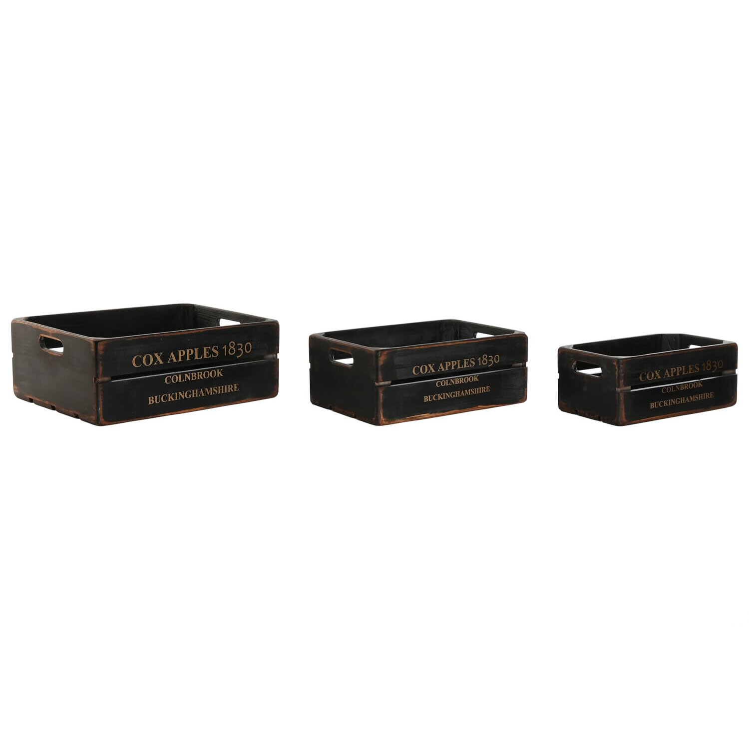 Lot de 3 caisses en bois de sapin imprimé noir 40x30x15 pour rangement style scandinave épuré