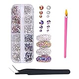 [Combinación rica] El juego incluye 3 tamaños de color AB con respaldo plano, 1 caja, 4 colores diferentes para cada tamaño. 12 tipos de diamantes de uñas para satisfacer sus necesidades de diseño de uñas
