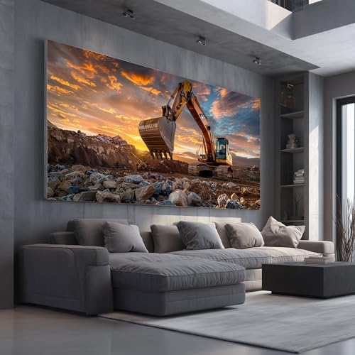 Excavatrice impression sur toile moderne sans cadre pour decoration murale pierre