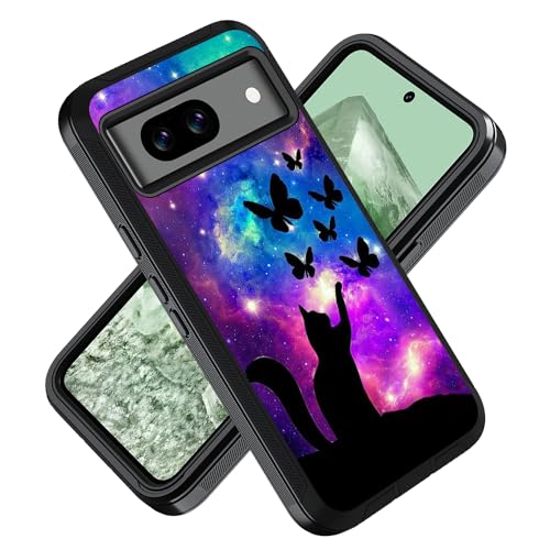 ZXHSBROK Google Pixel 8a�p �X�}�z�P�[�X �~���^���[�O���[�h ���ϋv 3�w �ϏՌ� �����ی�J�o�[ Google Pixel 8a (6.1�C���`�A2024)�AGalaxy Nebula Cat and Butterfly