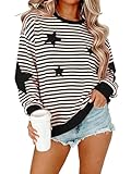 KIDDAD Women Star Striped Sweatshirt Color Block Y4k Top City Letter Print Pullover Fall Casual Crewneck Graphic Shirt Black