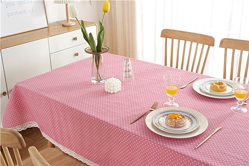 Nappe 140x200cm en coton polyester rose avec dentelle