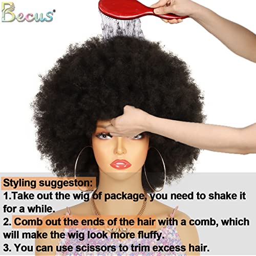 Becus Afro Wigs For Black Women Curly Wigs For Black Women Fluffy Soft Natural Looking Premium Synthetic Hair Wigs Girls Halloween Costumes For Women,150% Density(Natural Black) #TOP4