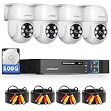 VORGUT Wired Security Camera System Outdoor, 4pcs Pan/Tilt CCTV Cameras and 4CH 5MP Lite AHD TVI DVR (500GB HDD), 360° View Surveillance DVR Kit, Motion Detection, 24/7 Recording, Remote Access