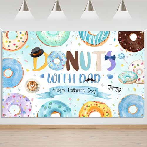 Mocsicka Donuts with Dad Backdrop - Happy Fathers Day Sprinkle Banner Decorations Fathers Day Party Decor Banner I Love Dad Gift Wall Decor Backdrop Photo Booth Props