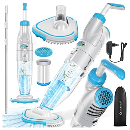 Kesser® Aspirador De Piscina Con Batería + Cubierta | Limpiador De Piscina Con Filtro Y Sistema De 2 Velocidades, Inalámbricohasta 15 M³ (15000 Litros) | Azul - Con Mástil Telescópico De 3,60 M