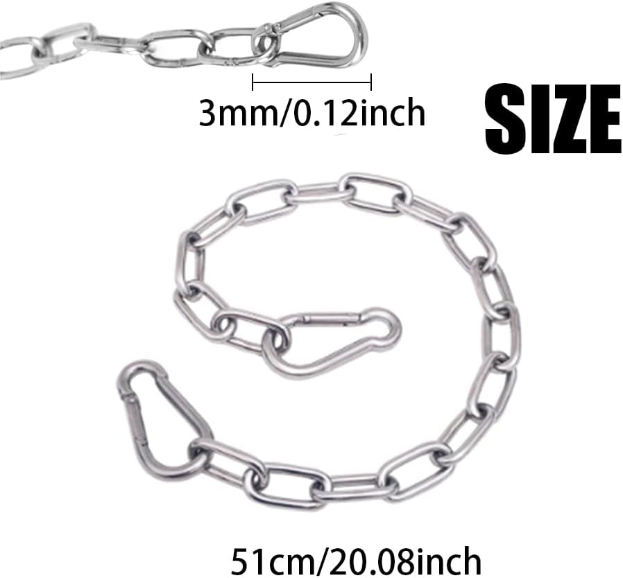 20 Inch Gate Chain Lock for Outdoor Fence, Stainless Steel Gate Link Chain Latch with Double-Ended Carabiners Chain Link Gate Latches for Pet Cages,Horse, Goat, Cow Corral Supplies