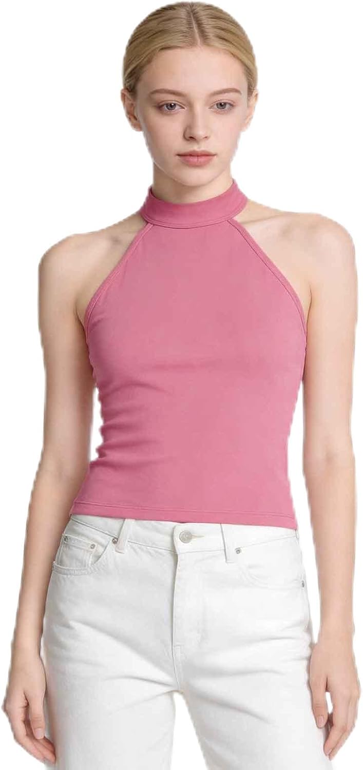 Halter Women Cami and Tanks Crop Y2K Shirts Build in Breast Lining