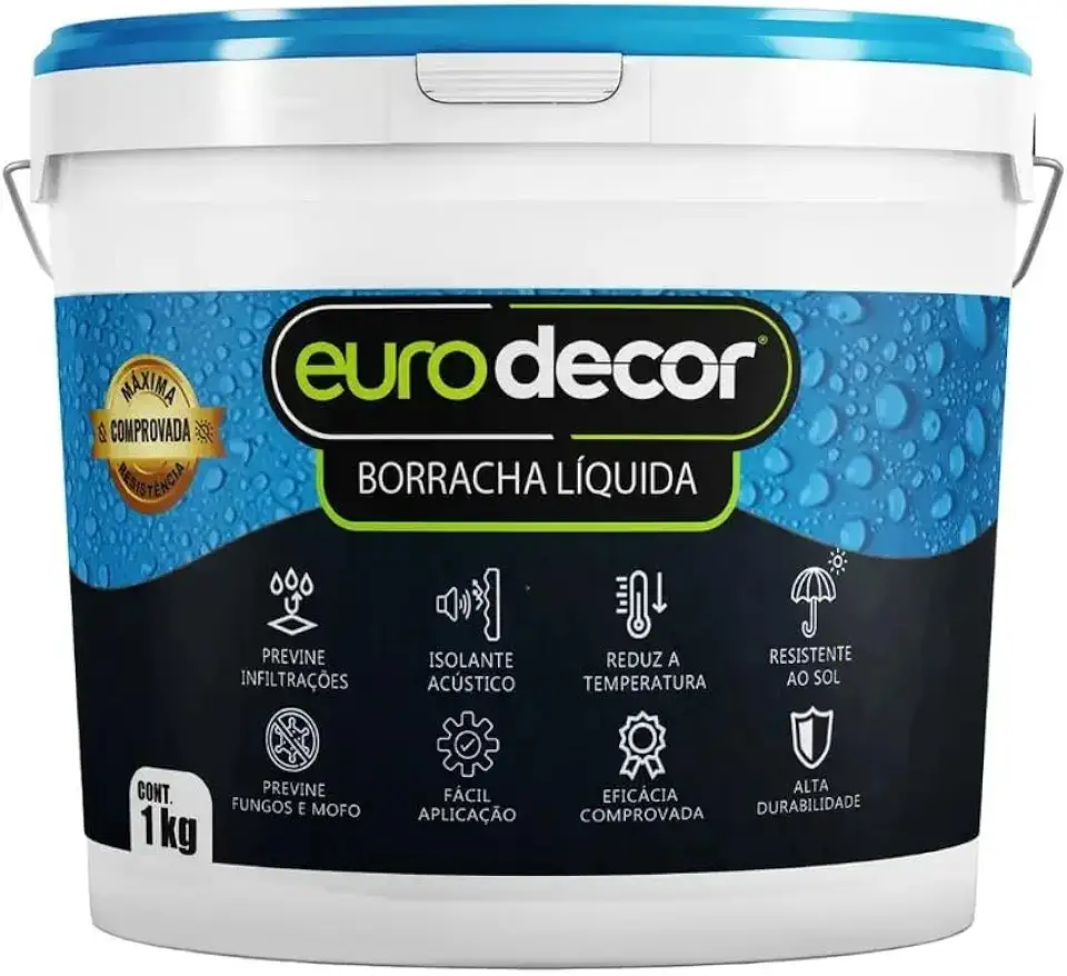 Borracha Líquida Incolor 1kg Eurodecor Impermeabilizante para Telhado, Parede e Laje – Manta Líquida Flexível (Preto)
