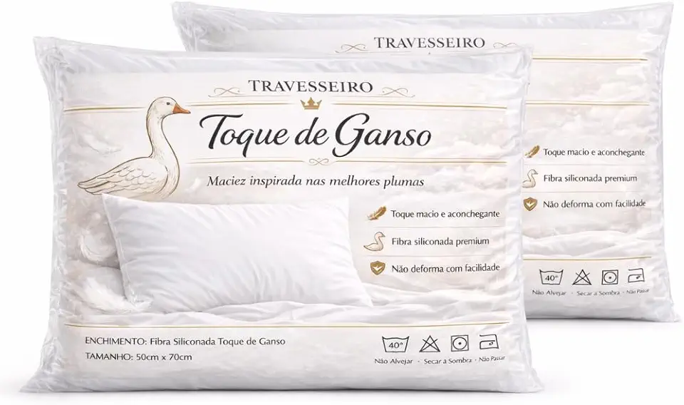 KIT 2 Travesseiros Internacional, Altura Ajustavel, Toque de Plumas Hipoalergênico, Capa com Zíper, Tecido Acetinado, Padrao Europeu, Linha Ortopedica, Toque Hotel