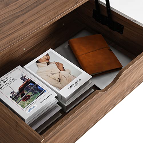 Yitahome Lift Top Coffee Table With Hidden Compartment And Storage Shelf Mid Century Modern Coffee Table Metal Legs Wood Tabletop Cocktail Table For Living Room, Office, Reception Room, Walnut Marble #TOP5