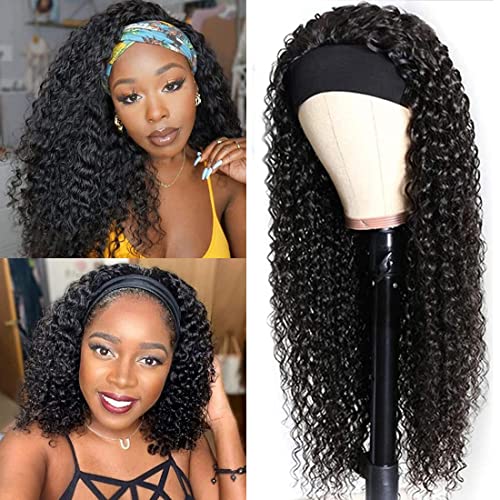 Human Hair Headband Wig Curly Human Hair Wigs for Black Women Brazilian Virgin Hair Glueless None Lace Front Wigs 150% Density (14" Headband wigs)
