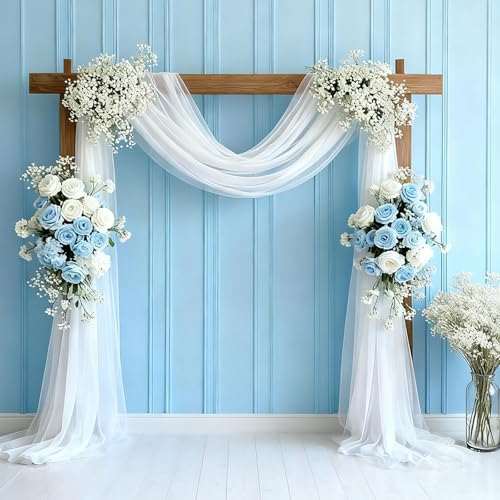 2 Panels Wedding Arch Draping Fabric 30" x 19Ft White Sheer Fabric Drapes Tulle Backdrop for Birthday Baby Shower Bridal Shower Ceiling Home Decor