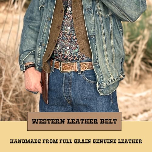 DANIEL'S ARTPLANET Western Belt for Men 1.5” Wide Full Grain One Piece Leather Belt with Buckle Handmade Engraved Tooled2
