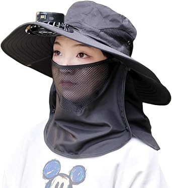 Womens Sun Hat with 1 Solar Fans, Acrylic Fiber Fishing Wide Brim Sun Hat, USB and Solar Powered