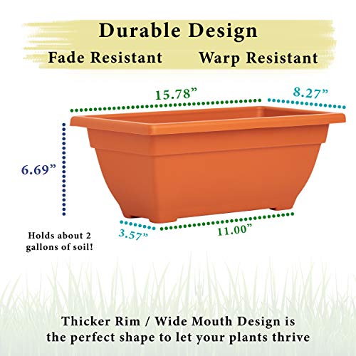 Backyardbounty Rectangle Planter Box, 16 Inch Indoor/Outdoor Rectangular Planter, Durable Uv Resistant, 2 Gallon Plastic Window Box Trough, Use For Herbs, Succulents, Vegetables (Terracotta) #TOP5