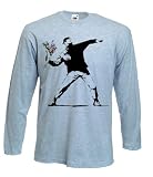 T-shirt 100% cotone. Tribal T-Shirts Banksy Flower Thrower-Maglietta a Maniche Lunghe Grigio Medium