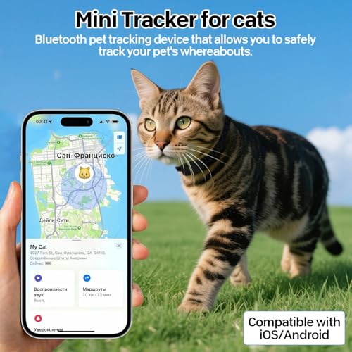 FLITI GPS Tracker Katze, Wasserdicht Bluetooth Haustier Locator, GPS Ortung mit verstellbarem Halsband, Lange Batterielaufzeit, Kompatibel mit iOS und Android, ohne ABO, für Hunde & Katzen (schwarz)