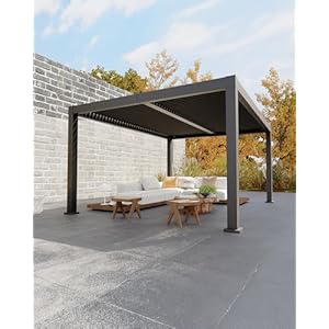 All-Aluminum Louvered Pergola 12′ x 16′, Outdoor Pergola with Adjustable Louvered Roof, Reinforced Aluminum Frame, Integrated Drainage System, Hardtop Gazebo for Patio, Deck, Gray