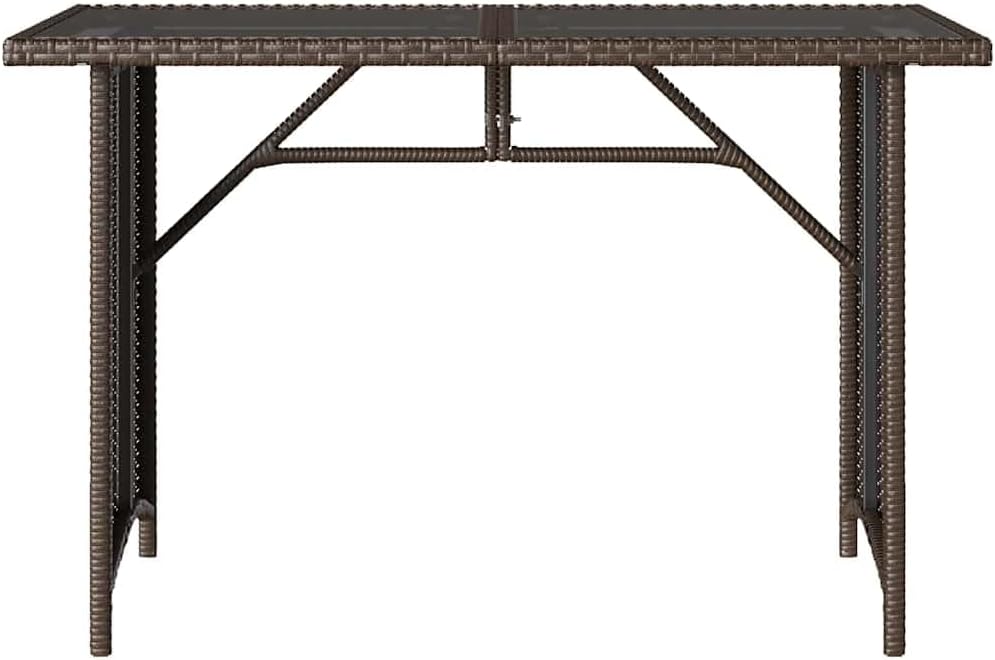 Brown PE Rattan Garden Coffee Table with Tempered Glass Top 43.3 x 26.8 in Durable Patio Furniture for Outdoor Patio and Balcony Use
