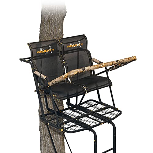Image of MUDDY The Rebel 2.5 Deer Hunting Ladderstand, 17 Foot 2 Person Climbing Tree Stand with Flex-Tek Seat, Armrests, Shooting Rail, & 45 inchW X 30 inchD Platform