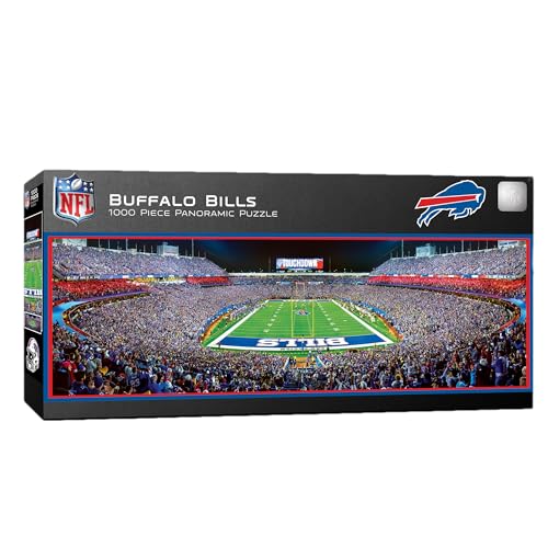 MasterPieces Buffalo Bills Puzzle 1000 Piece Panoramic NFL Jigsaw - Stadium Endzone View, Official Licensed Football Team Artwork, Random Cut Pieces, Matte Finish, 13 x 39 Display Collectible