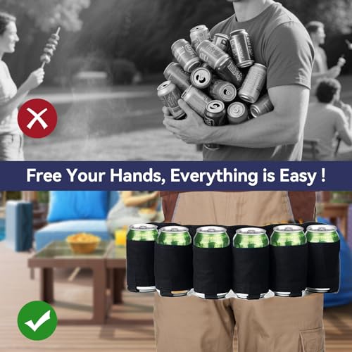 Biergürtel Bierhalter mit 6 Flaschenhaltern Oxford-Stoff Bierhalter Gürtel Verstellbar Portable Trinker Gürtel mit Schnellverschluss Praktisch für Festivals, Camping und Outdoor-Partys (Schwarz)