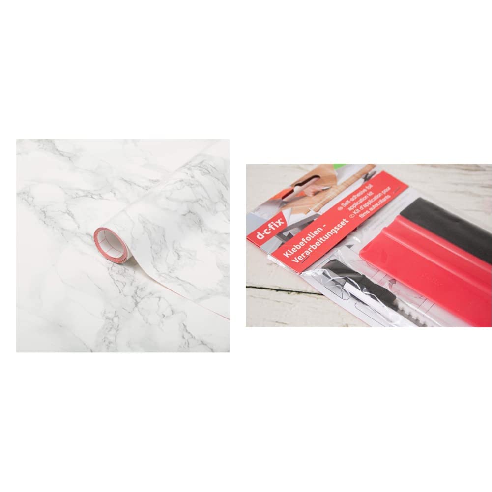 Photo 1 of *READ NOTES*d-c fix 346-0306-4PKA Decorative Self-Adhesive Film, Grey Marble, 17" x 78" Roll, 4-Pack with Applicator

