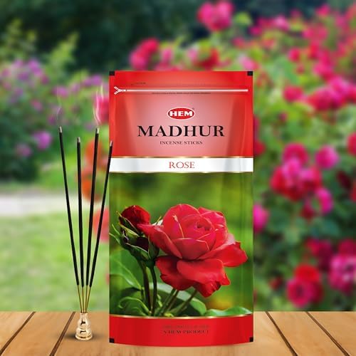 Image of Hem Madhur Rose Incense Sticks - Pack of 3 | Premium Agarbatti in Resealable Zip Pouch | Elegant Rose Aroma for Puja, Meditation & Home Freshness | Burns 35-40 Min | Approx. 300 Sticks