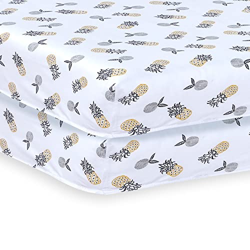 Indus Textiles Juego de 2 sábanas bajeras para cuna, fáciles de cuidar, suaves y duraderas, piña, 60 x 120 cm