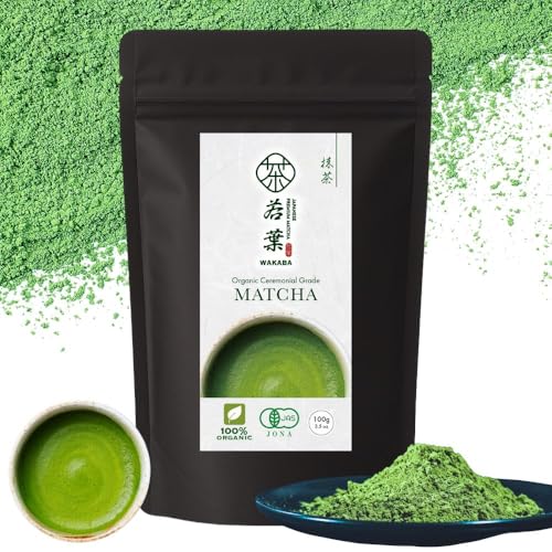 WAKABA 1st Harvest Premium Organic Matcha – Ceremonial Grade 100g from Uji, Kyoto, Japan | JAS/USDA Certified | Stone-milled | Smooth, Rich Umami