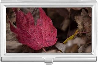 Simpol Red Maple Leaf Plant Picture Business Card Holder Case Pocket Box Wallet