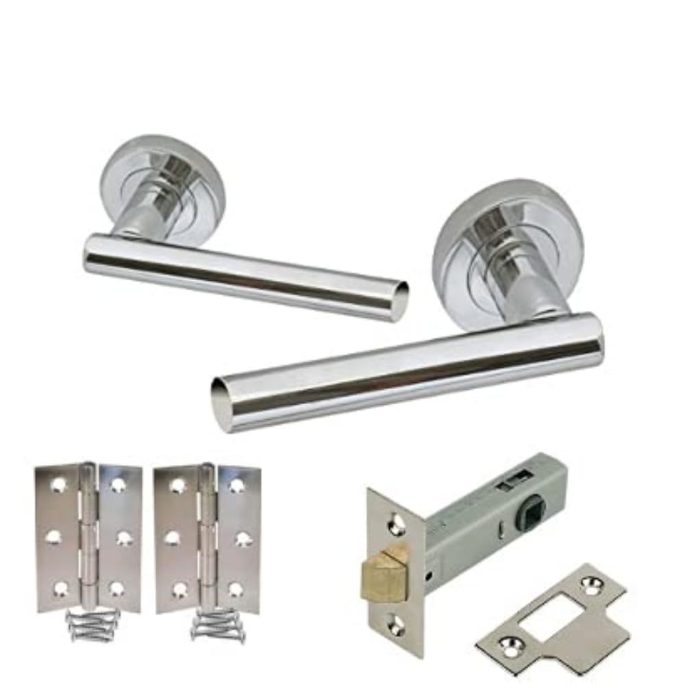 Haven Heritage Door Handle Polished Chrome Straight T Bar Lever on Rose with Hinges and Tubular Latches
