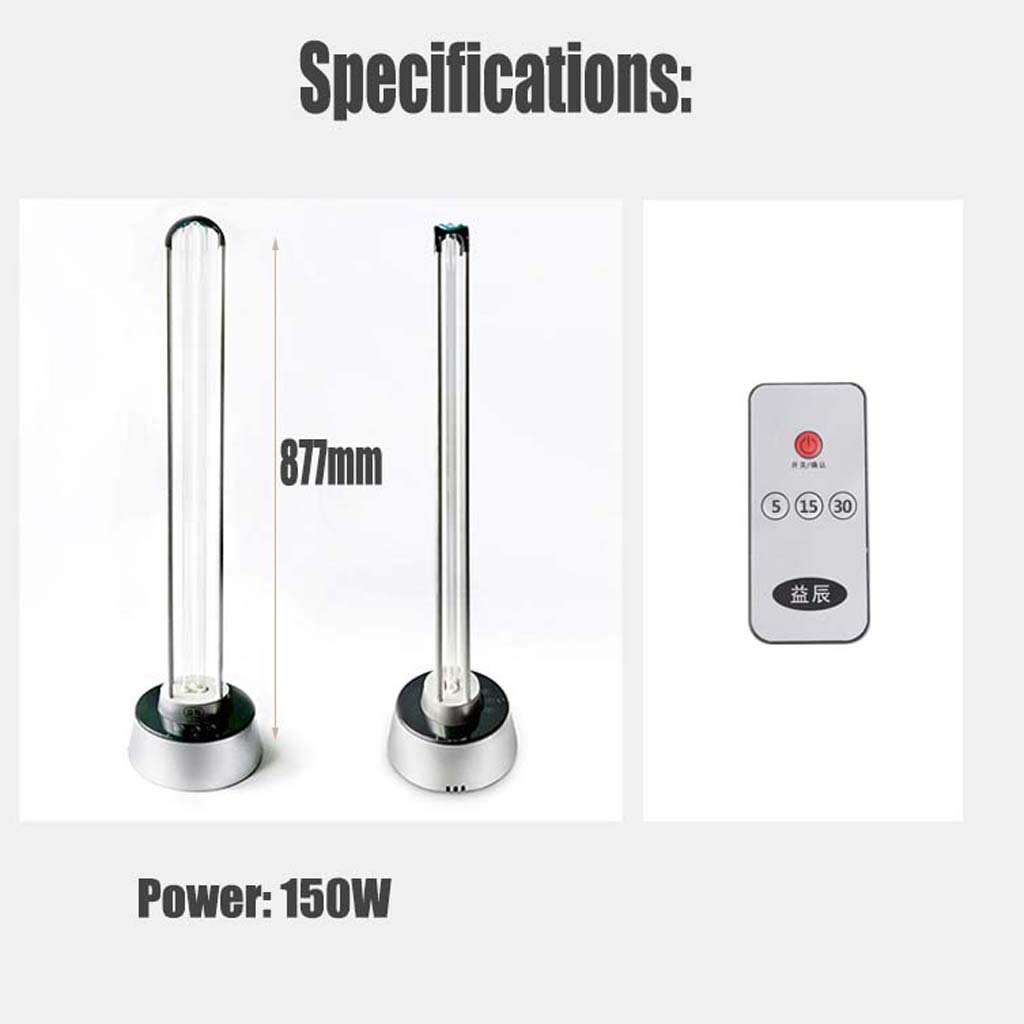 Lámpara germicida UV 150W con Control Remoto, Lámpara de desinfección móvil con ozono | Inicio Jardín de Infantes Desodorante y ácaro Púrpura Esterilización de eficacia Alta y Ligera 99.9%-Silv