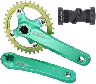 UIOPPOI Juego de bielas para bicicleta de montaña de 170 mm 104BCD con plato 32T/34T/36T MTB con pedalier de una sola velocidad para bicicleta MTB (Color: verde, tamaño: 32T)